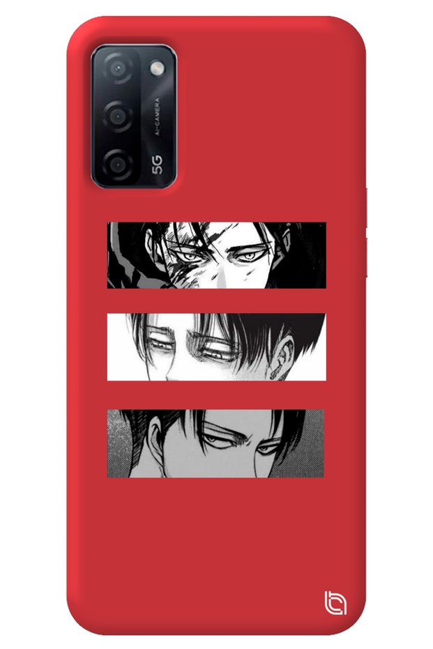 Oppo A52 Red Premium Velvet Inside Attack on Titan Patterned Silicone Phone Case