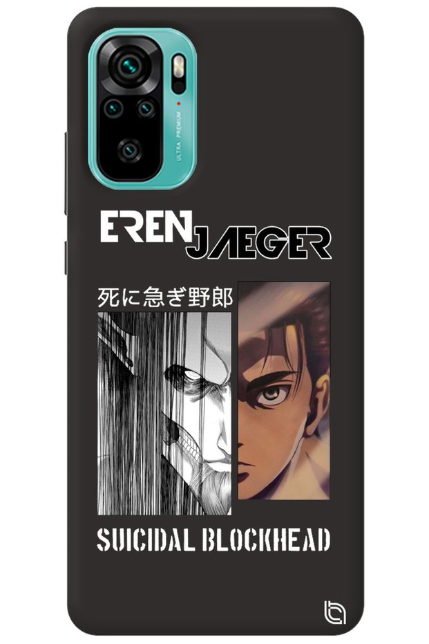 Xiaomi Redmi Note 10 Black Premium Velvet Inside Attack on Titan Eren Patterned Silicone Phone Case