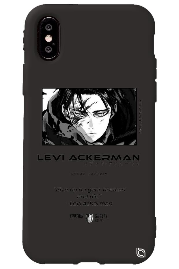 iPhone XS Compatible Black Premium Velvet Attack on Titan Levi Patterned Silicone Phone Case