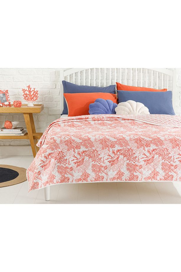 Coral Tek Kişilik Çift Taraflı Yatak Örtüsü 160x220 Cm Mercan - 1