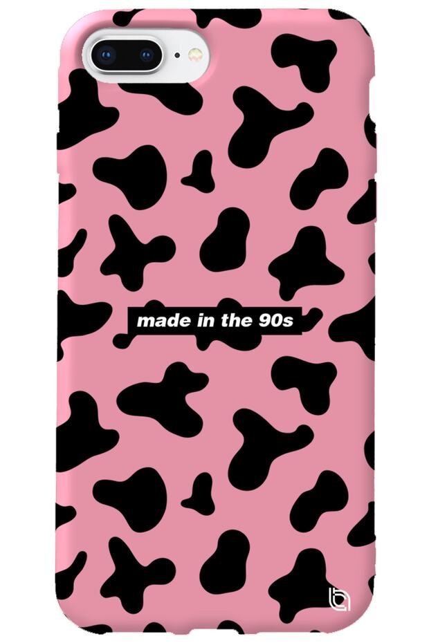 iPhone 7 Plus Pink Color Premium Velvet Inside 90S Patterned Silicone Phone Case