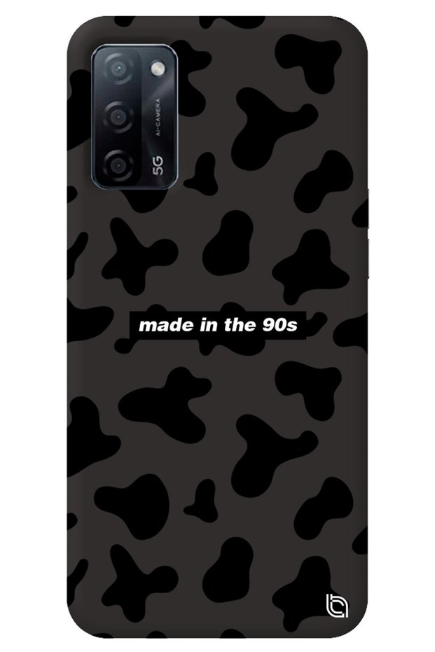 Oppo A52 Black Color Premium Velvet Inside 90S Patterned Silicone Phone Case
