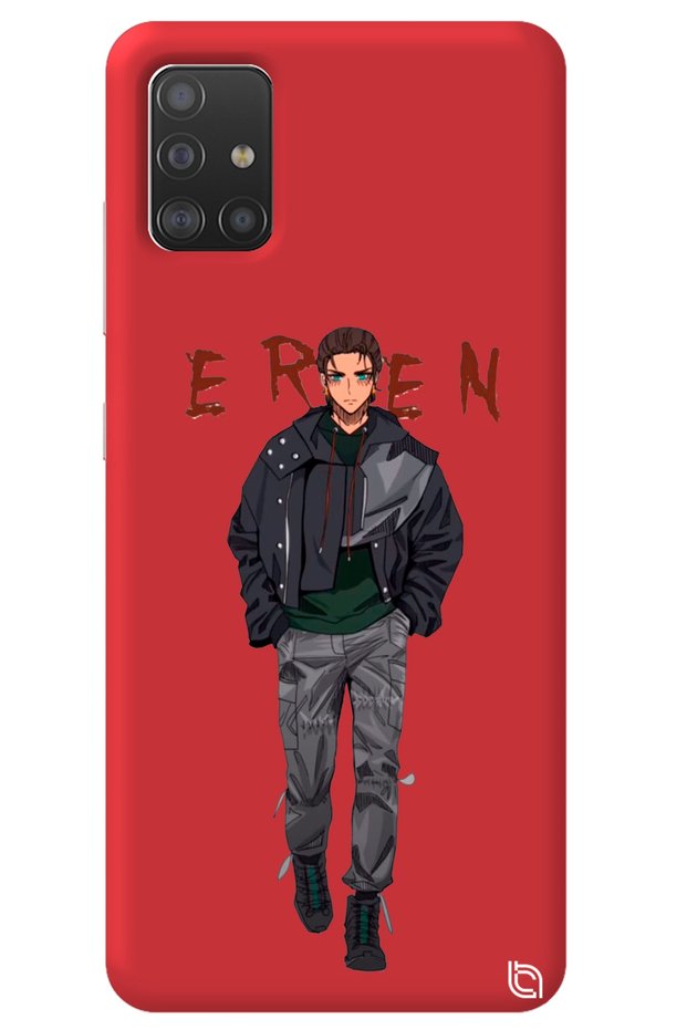 Samsung A71 Red Premium Velvet Inside Attack on Titan Eren Patterned Silicone Phone Case