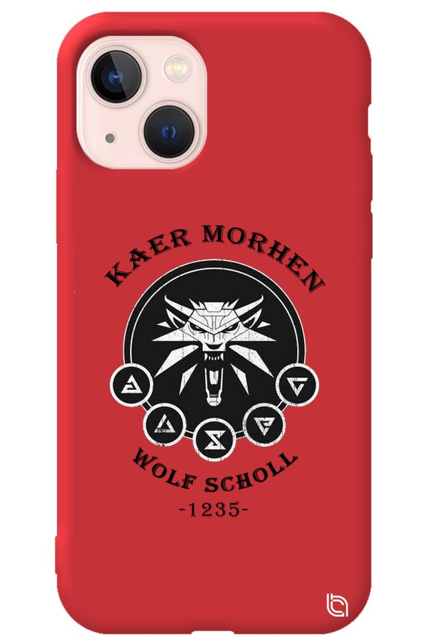 iPhone 13 Red Color Premium Velvet Inside the Witcher Patterned Silicone Phone Case