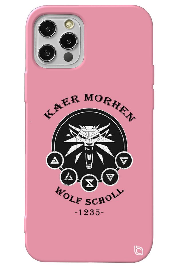iPhone 13 Pro Pink Color Premium Velvet Inside the Witcher Patterned Silicone Phone Case