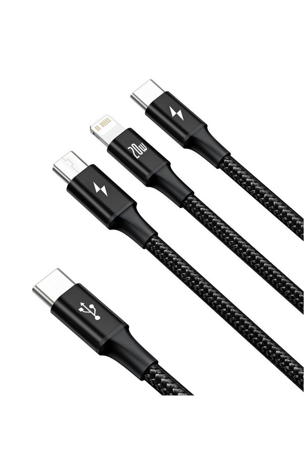 Rapid Serisi Usb-c Kablo 3in1 Mikro Usb/lightning/usb-c 20w 1,5m Şarj Kablosu Siyah - 2