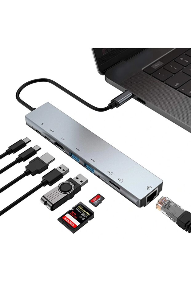 Huawei Matebook X 13 Compatible Type-C Coupler 8 In 1 Ethernet SD USB HDMI