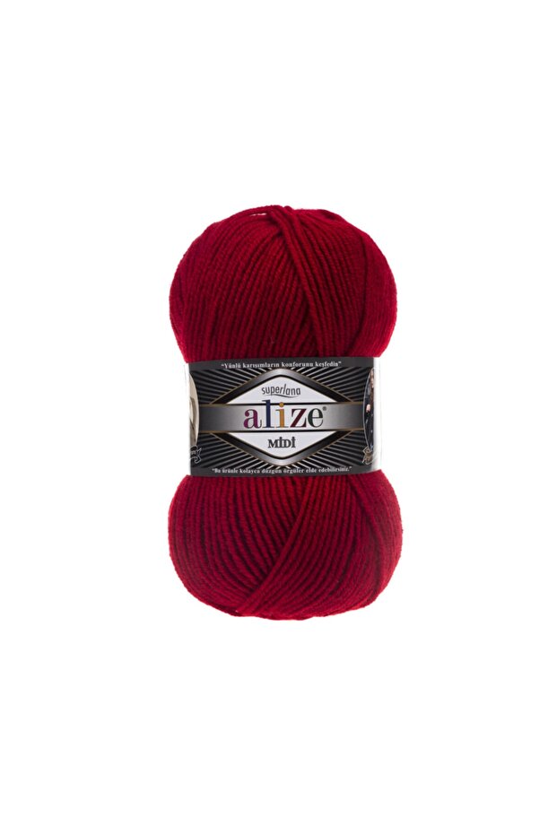 Superlana Midi (Thin) Knitting Yarn - 56 Red - 100 Gr. 170 Meters. Ip
