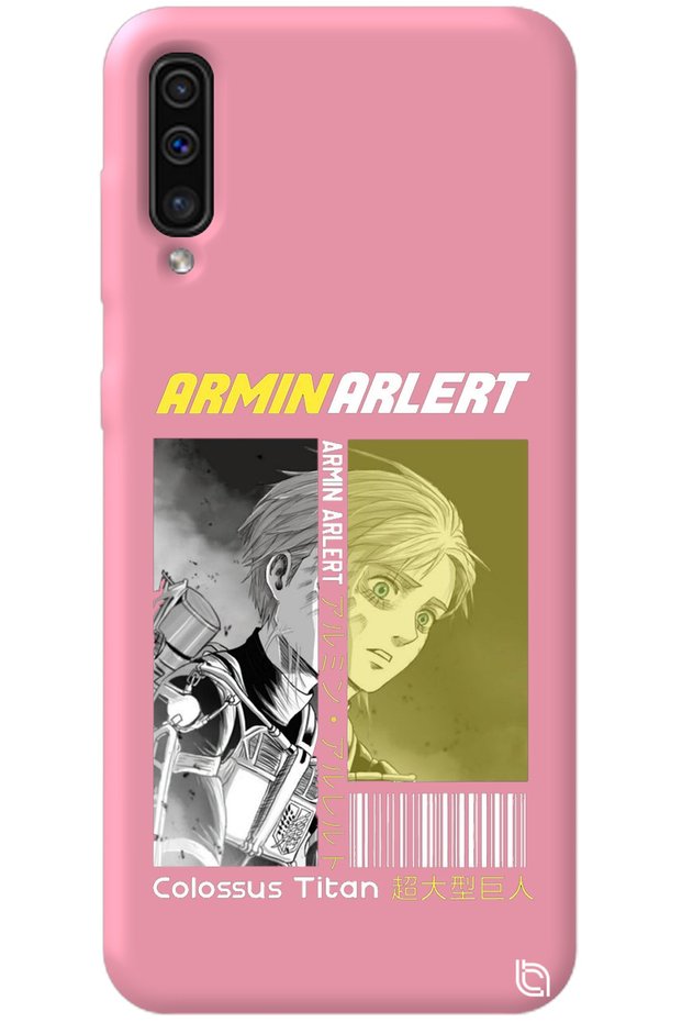 Samsung Galaxy A70 Pink Premium Velvet Inside Attack on Titan Patterned Silicone Phone Case