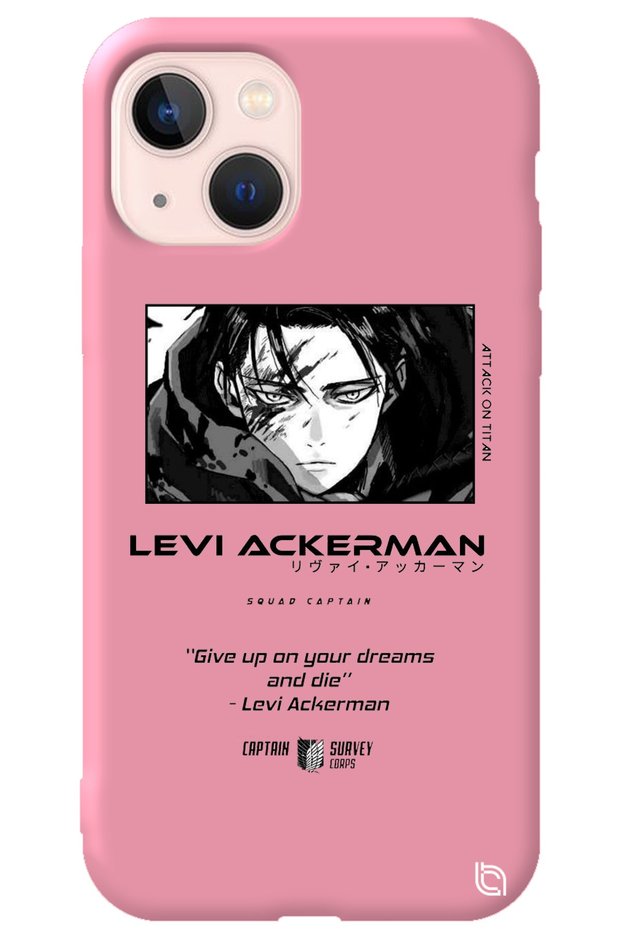iPhone 13 Pink Premium Velvet Attack on Titan Levi Patterned Silicone Phone Case