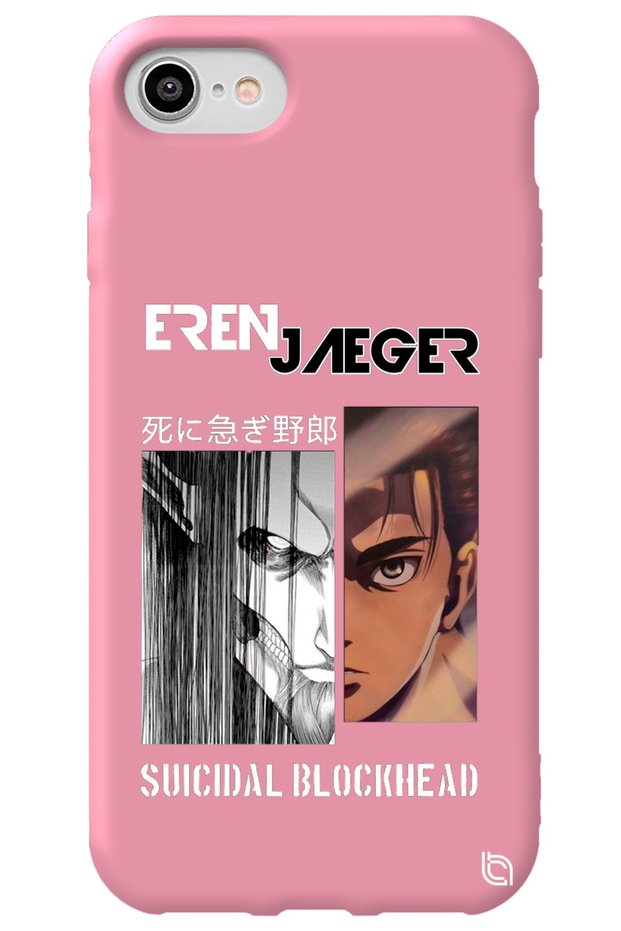 iPhone 8 Pink Premium Velvet Attack on Titan Eren Patterned Silicone Phone Case