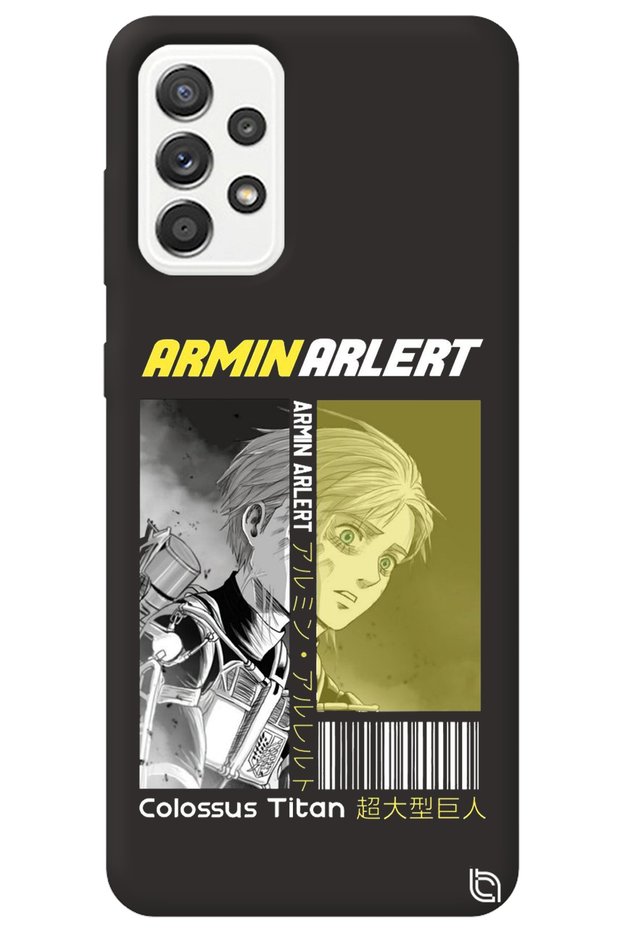 Samsung Galaxy A52 Black Premium Velvet Inside Attack on Titan Patterned Silicone Phone Case