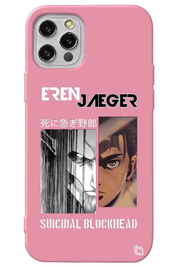 iPhone 13 Pro Pink Premium Velvet Attack on Titan Eren Patterned Silicone Phone Case
