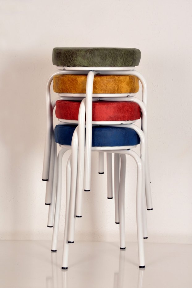 4 Pieces Luma Colored White Profile Stool Octopus Stool Kitchen Stool Iron Stool
