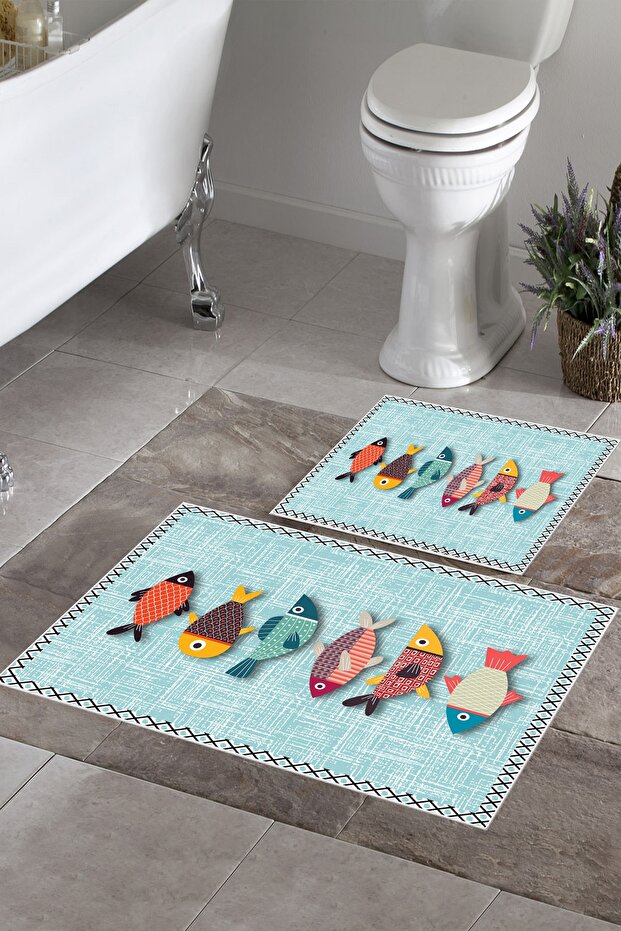 Non-Slip Base Washable Set of 2 Bath Mat Bath Mat Set Toilet Bowl Set
