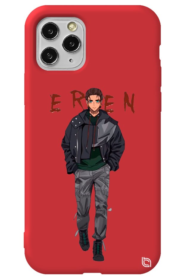iPhone 11 Pro Max Red Premium Velvet Attack on Titan Eren Patterned Silicone Phone Case