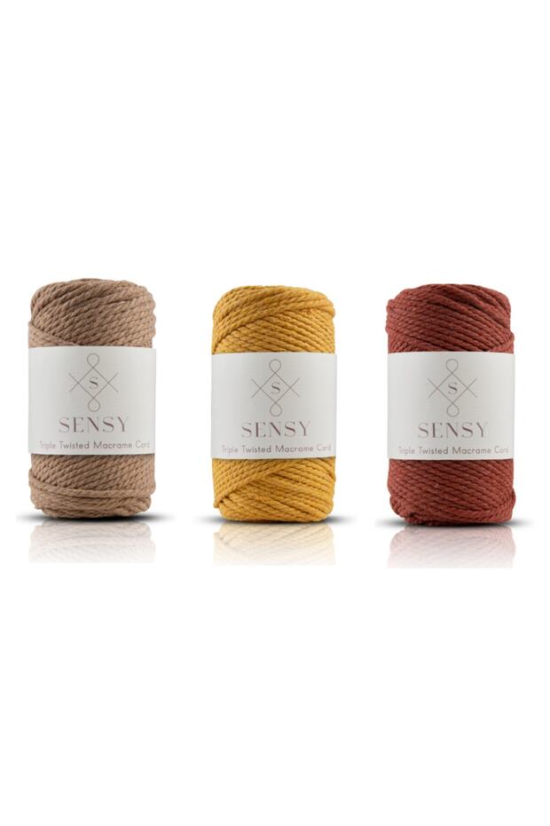 Premium 3 Twist Rope 3mm Three Twist Scanned Macrame Rope Rope Set of 3 Coffee Milky-mustard-brick