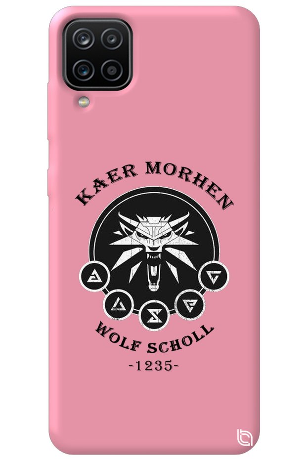 Samsung Galaxy A12 Pink Color Premium Velvet Inside the Witcher Patterned Silicone Phone Case