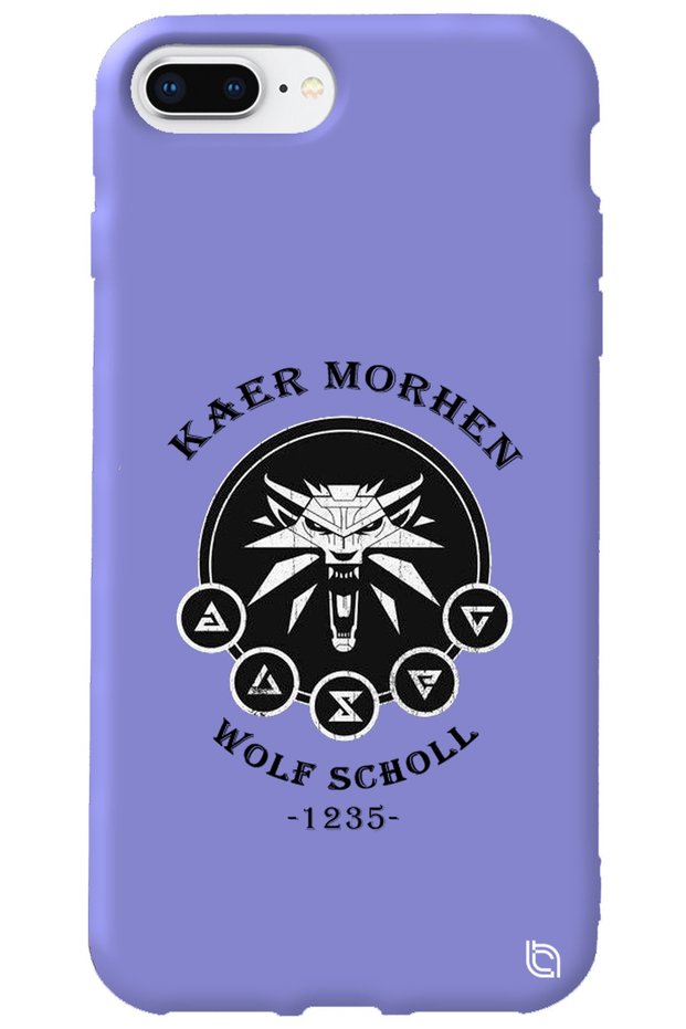 iPhone 8 Plus Lilac Colored Premium Velvet Inside the Witcher Patterned Silicone Phone Case