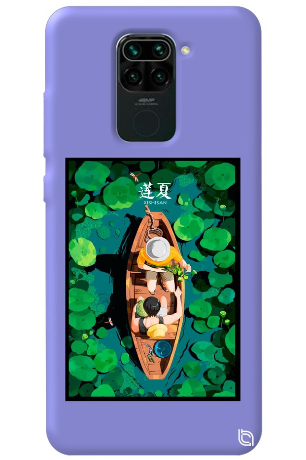 Xiaomi Redmi Note 9 Lilac Color Premium Velvet Inside Boat Patterned Silicone Phone Case