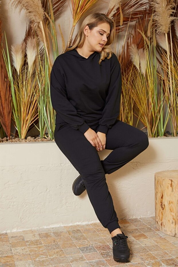 Kapşonlu Basic Sweat-siyah - 2