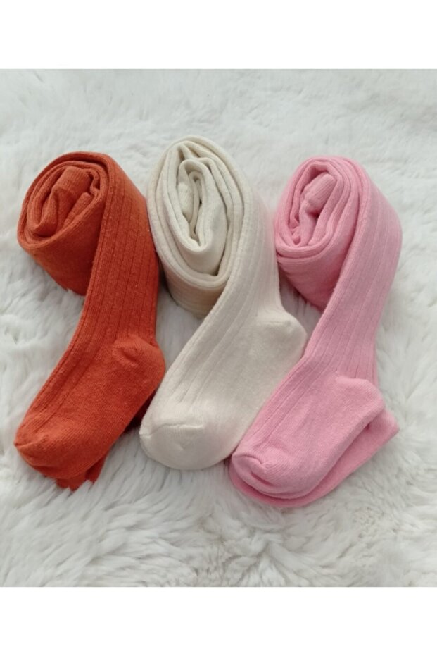 3 Pack Ribbed Baby Socks / Children's Pantyhose Pink-cream-tile