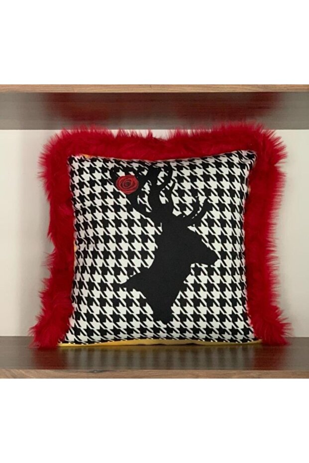 E363akenarları Red Plush Double Sided Patterned Throw Pillow Cover