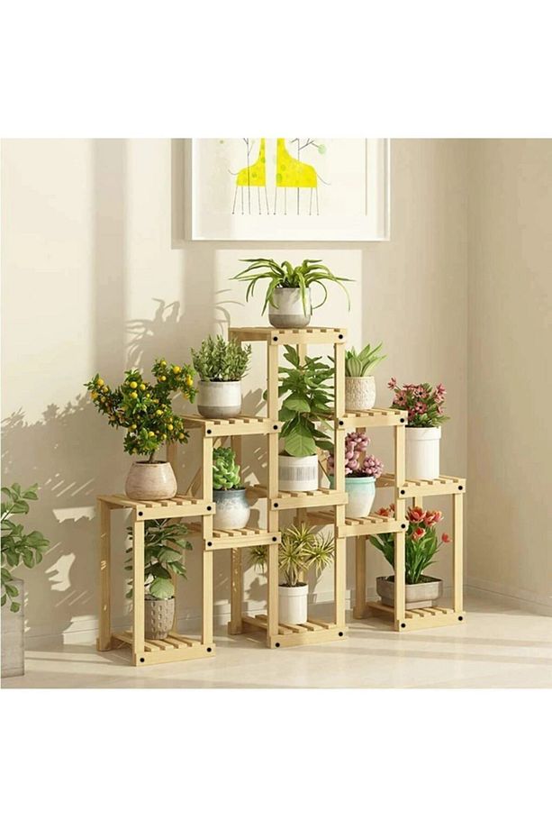 Natural Doğal Ahşap Dekoratif Çiçeklik Saksılık Balkon Bahçe Standı - 1