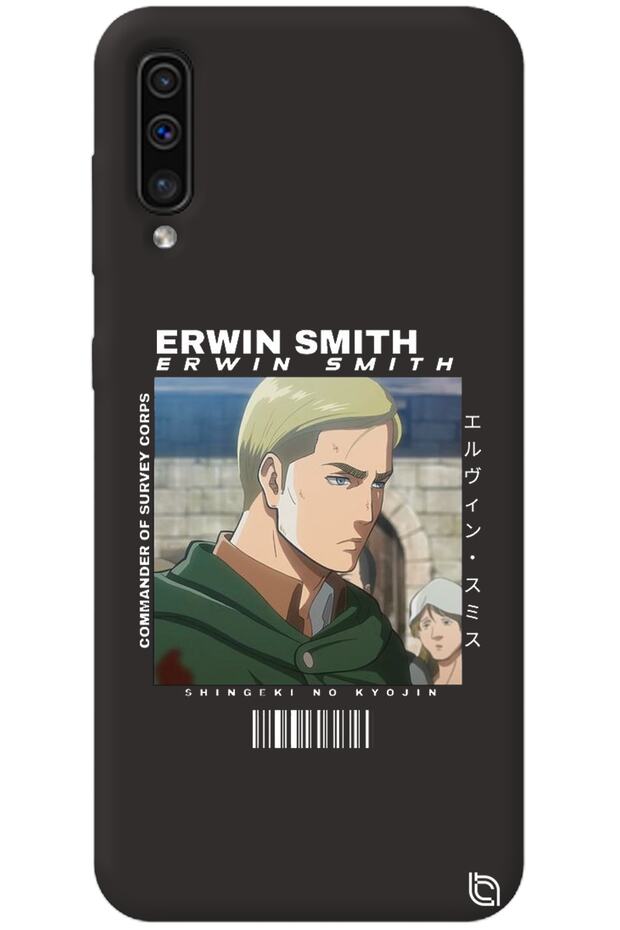 Samsung Galaxy A70 Black Premium Velvet Inside Attack on Titan Erwin Patterned Silicone Phone Case