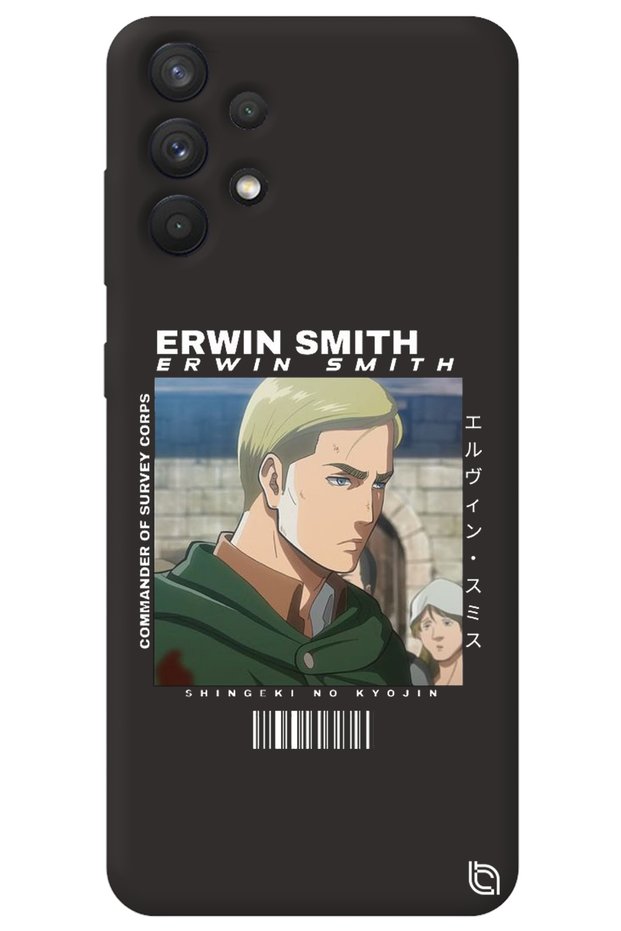 Samsung A32 Black Premium Velvet Inside Attack on Titan Erwin Patterned Silicone Phone Case