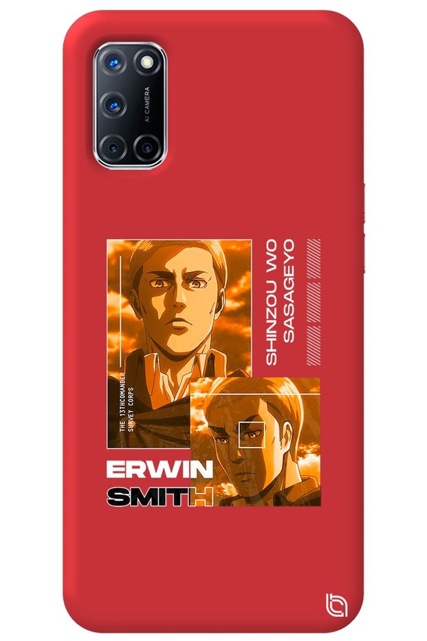 Oppo A72 Red Premium Velvet Inside Attack on Titan Erwin Patterned Silicone Phone Case