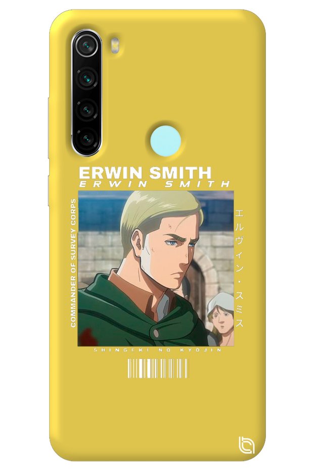 Xiaomi Redmi Note 8 Yellow Premium Velvet Inside Attack on Titan Erwin Patterned Silicone Phone Case