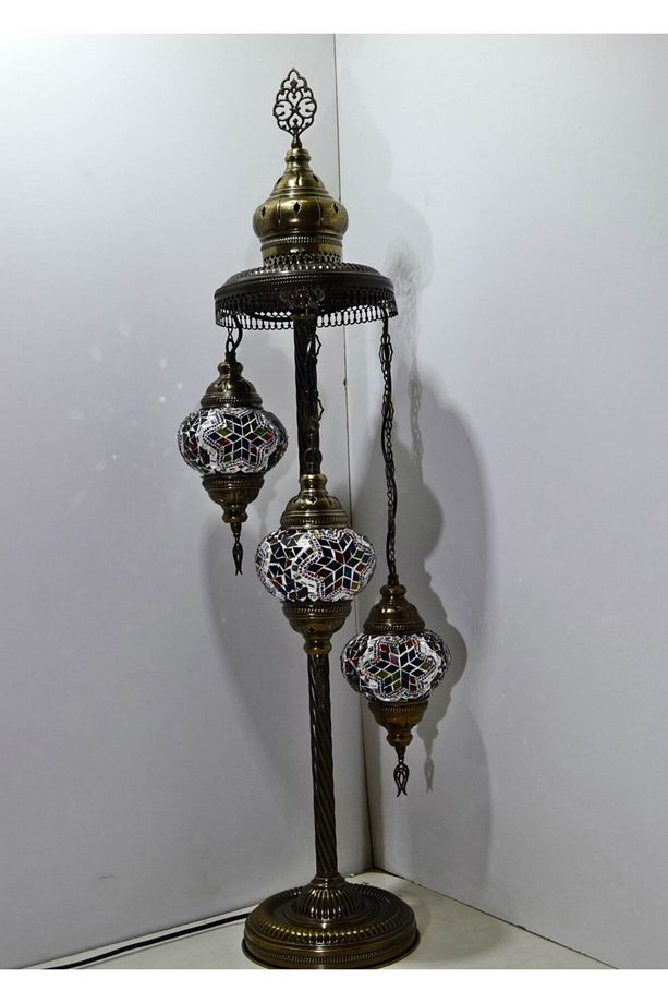 Mozaik Lambader,otantik Lambası,dekoratif Köşe Lambası 3 Lü Mozaik Gece Lambası Model 3 - 3