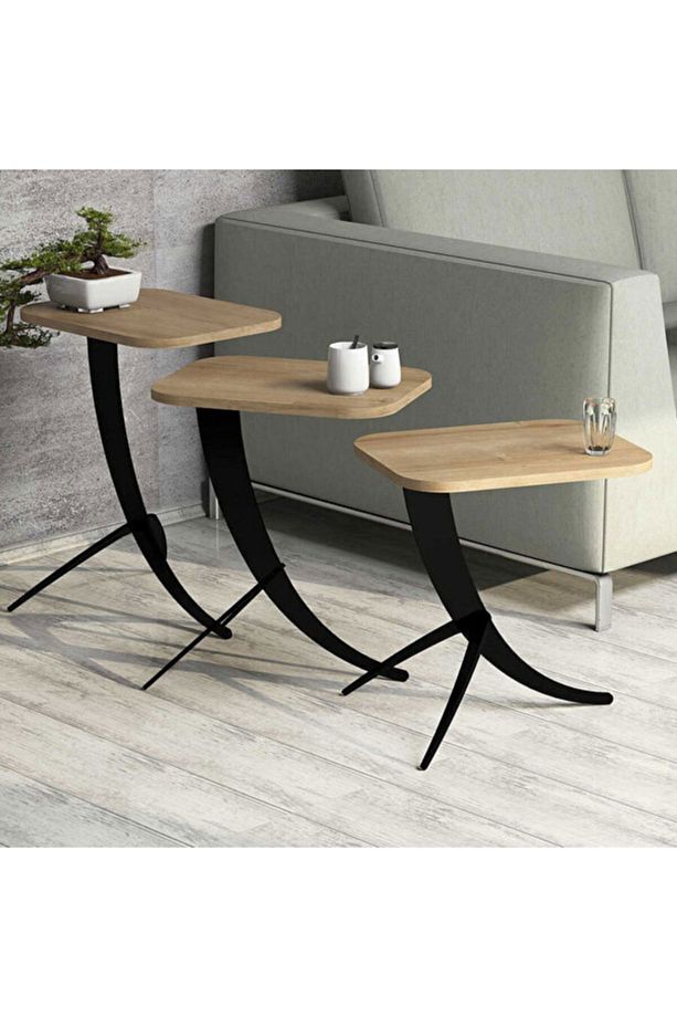 Pion Metal Ayaklı 3 Lü Zigon Sehpa - Ceviz - 2