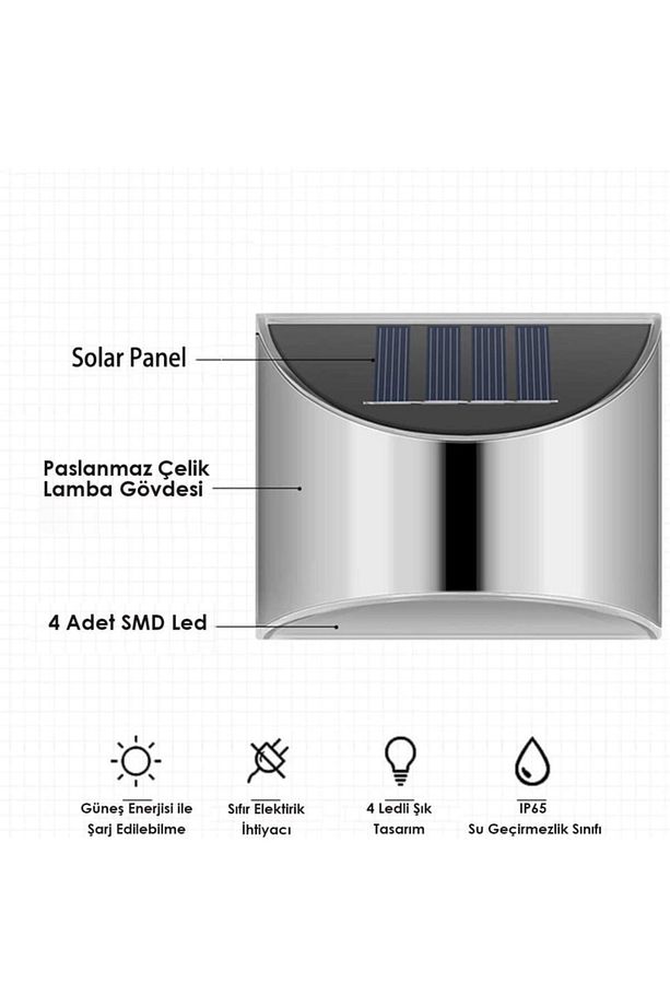 2adet Solar Metal Tek Taraflı Aplik Duvar Lambası Dekoratif Led Aydınlatma Güneş Enerji - 5