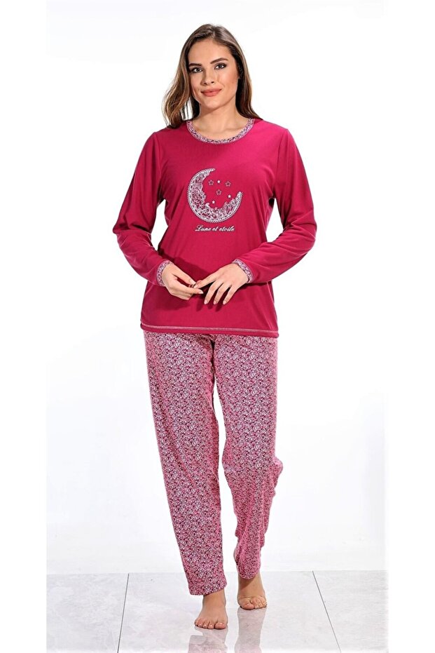Soft Yumuşak Kumaş Pijama Takımı Fuşya - 1