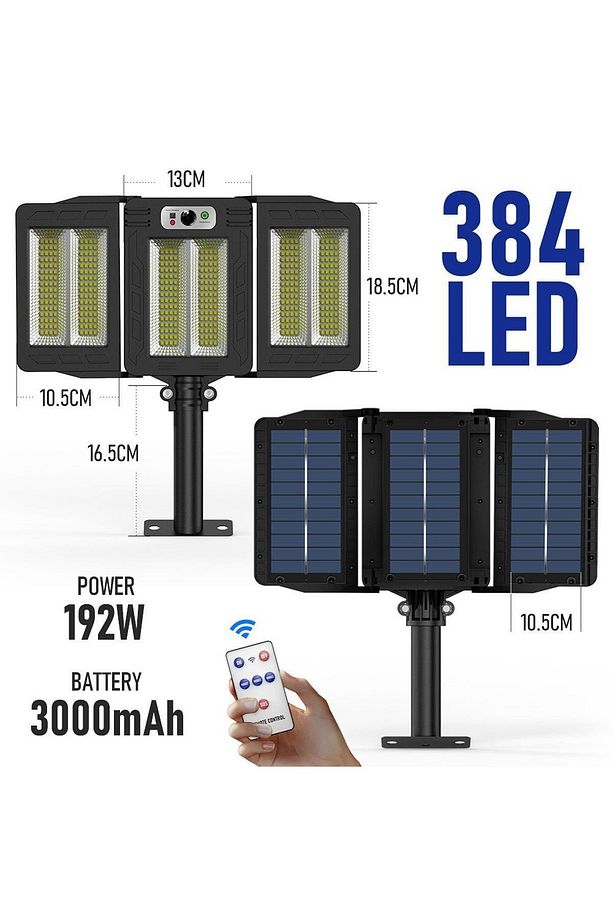 384ledli Solar Bahçe Aydınlatması Projektör Sokak Lambası Hareket Sensörlü Güneş Enerji - 1