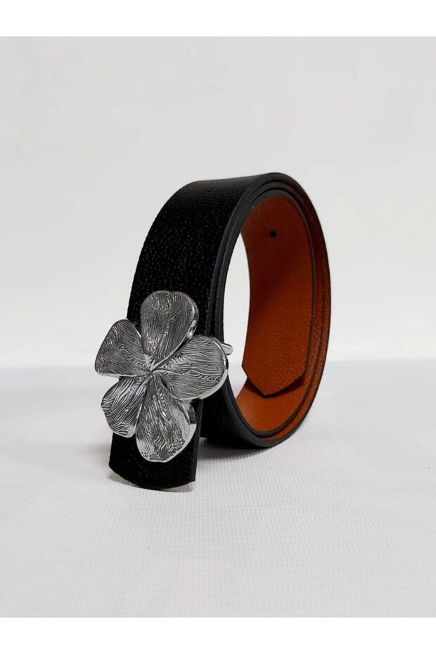 Kadın Gümüş Tokalı Siyah Kemer - 1