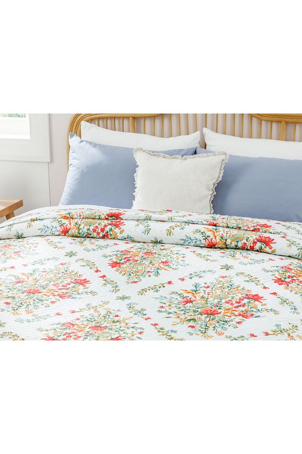 Boho Flowers Tek Kişilik Çift Taraflı Yatak Örtüsü 160x220 Cm Kırmızı - 3