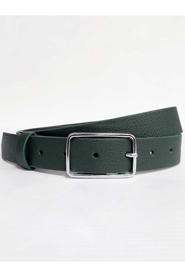 Women's Silver Buckled Green Belt Jean Belt I, Jacket Belt I, Pants Belt I