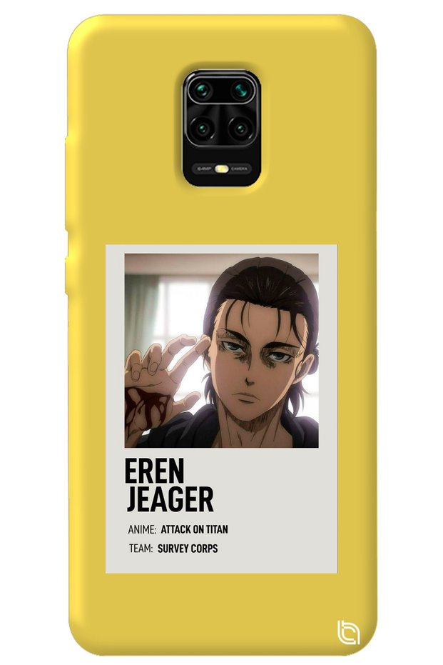 Xiaomi Redmi Note 9 Pro Yellow Premium Velvet Inside Attack on Titan Patterned Silicone Phone Case