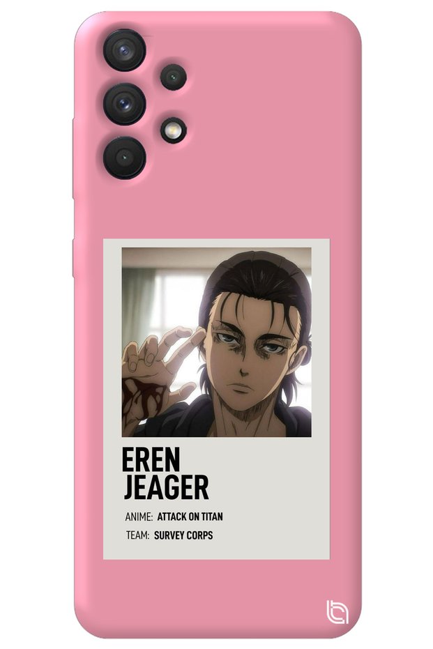 Samsung A32 Pink Premium Velvet Inside Attack on Titan Patterned Silicone Phone Case
