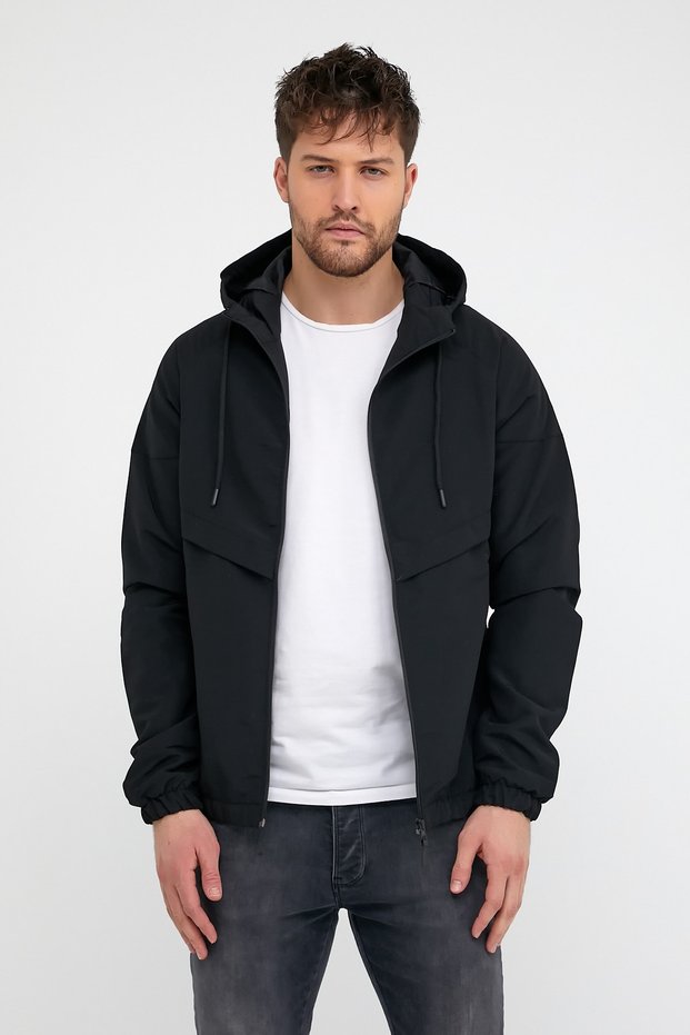 Men's Slim Fit Black Water and Windproof Seasonal Jacket