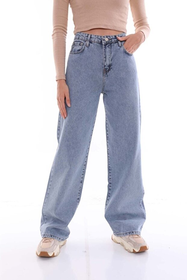 Women's Light Blue Snow Washed High Waist Palazzo Jean