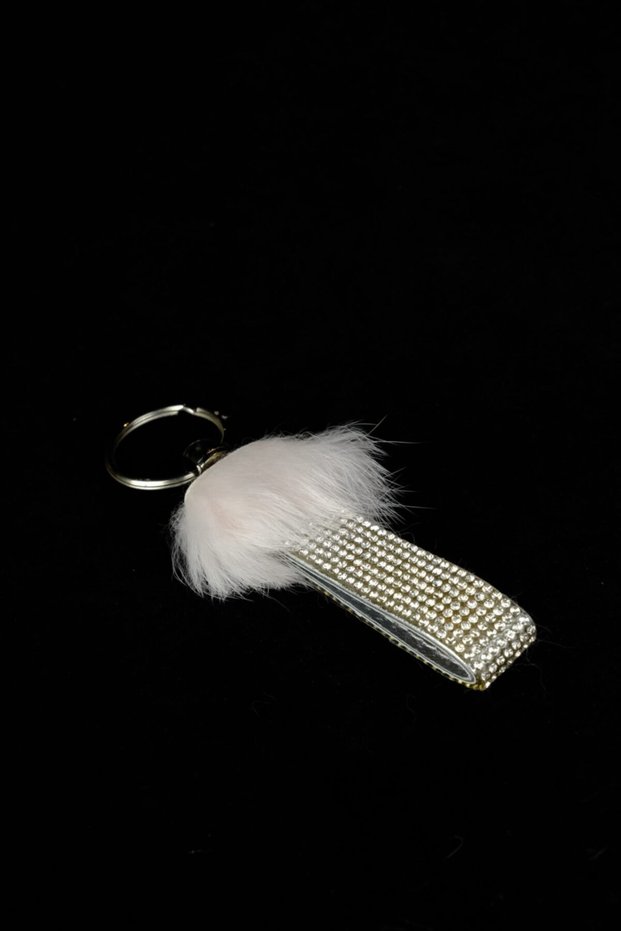 White Rabbit Fur Silver Stone Keychain
