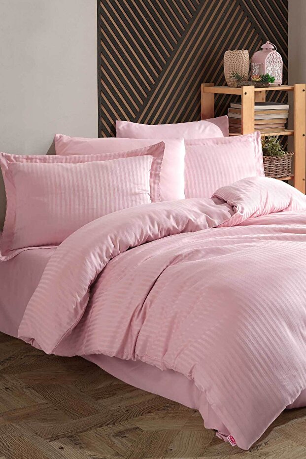 Striped Satin Double Jacquard Duvet Cover Set - Powder