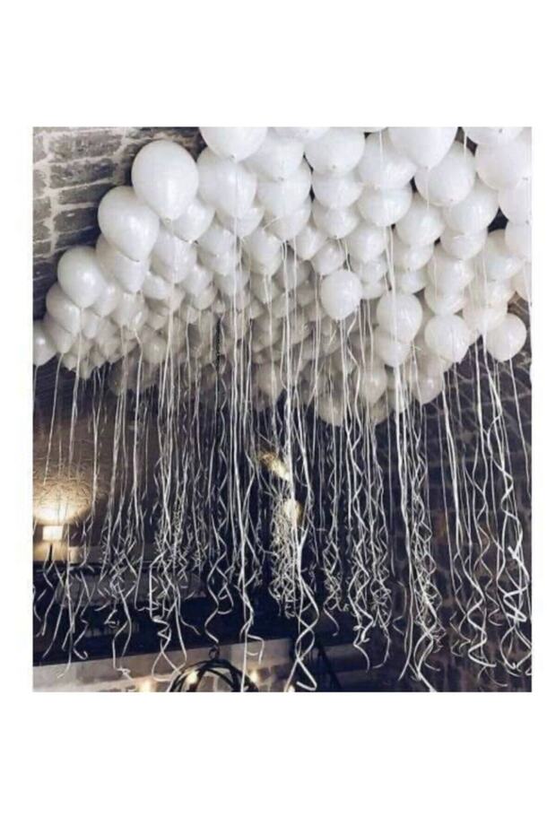 Rönesans Metallic Latex Balloons Helium Compatible 50 Pieces White Color