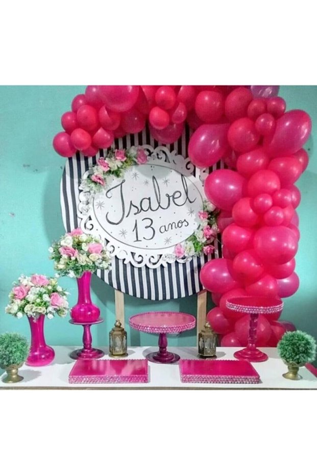 Best 12-Inch Metallic Fuchsia Ruby Balloon 70 Pieces + 5 Meter Balloon Chain