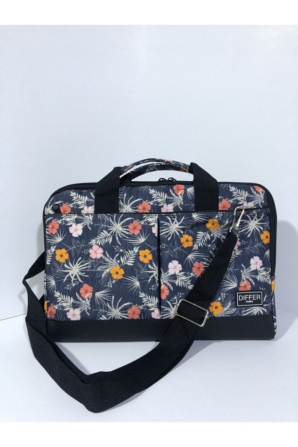 15.6'' Inç, Kot Görünümlü Çiçek Desen, Omuz Askılı Ve Çapraz Notebook Laptop Macbook Çantası - 5