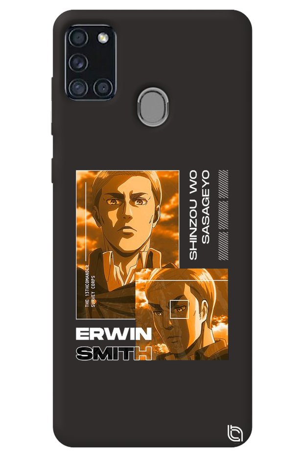 Samsung A21S Black Premium Velvet Inside Attack on Titan Erwin Patterned Silicone Phone Case